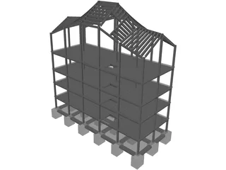Four Level Building with Complex Roof 3D Model preview
