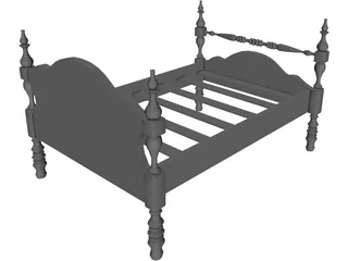 Bed Single Low Post 3D Model preview