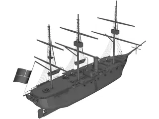 Esmeralda Wooden Ship 3D Model preview