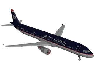 Airbus A321 US Airways 3D Model preview