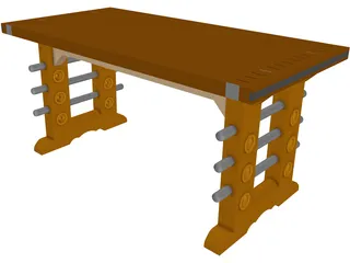 Butcher Block Table 3D Model preview