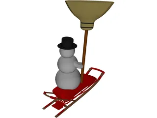 Snowman on a Snow Sled 3D Model preview