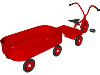 Tricycle and Wagon Red Classic 3D Model preview