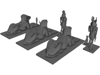 Egyptian Statues 3D Model preview