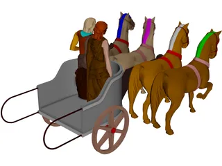 Chariot with People and Horses 3D Model preview