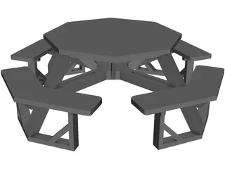 Octogonal Garden Table 3D Model preview
