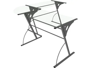 Glass Office Computer Desk 3D Model preview