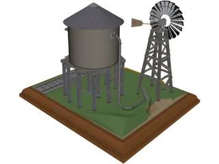 Windmill and Water Tower 3D Model preview