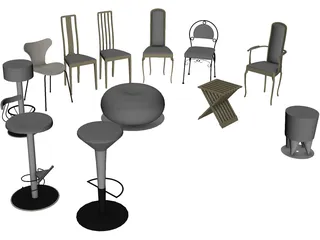 Vietnam Chairs Set 3D Model preview