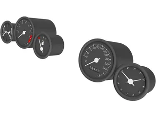 Dashboard Gauges 80 and 52mm 3D Model preview