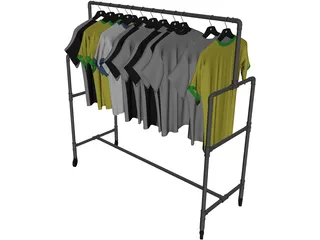 Shirts on Wardrobe 3D Model preview