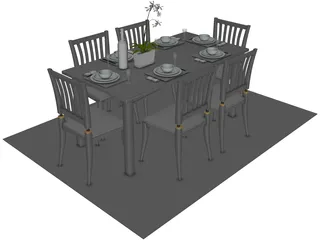 Table Set Dinner with Flower 3D Model preview