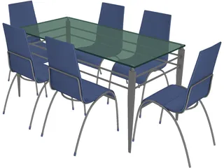 Table Steel Plastic and Glass with Chairs 3D Model preview