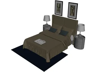 Fancy Bed King Size 3D Model preview
