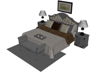 Fancy Bed King Size 3D Model preview