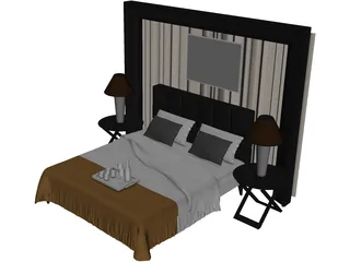 Fancy Couples Bed 3D Model preview