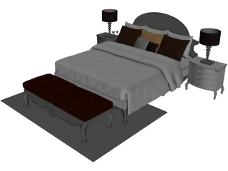 Fancy Bed King Size 3D Model preview
