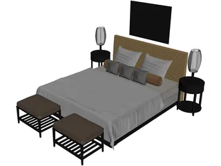 Fancy Couples Bed 3D Model preview