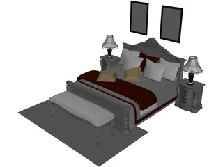 Fancy Bed King Size 3D Model preview