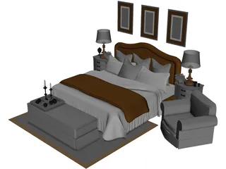 Fancy Couples Bed 3D Model preview