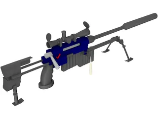 50 Cal Rifle with Suppressor 3D Model preview