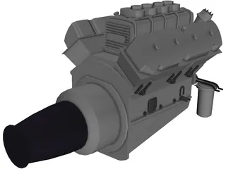Race Block Supercharged Engine 3D Model preview