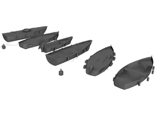 River Fishing Boats Set 3D Model preview