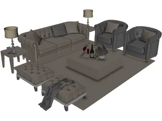 Retro Sofa 3D Model preview