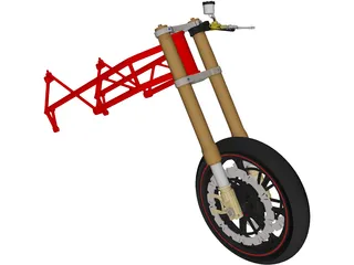 Motorcycle Frame, Wheel and Fork 3D Model preview
