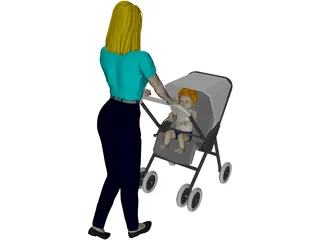 Woman [+Baby Carriage] 3D Model preview