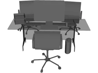 Office Desk and Chairs 3D Model preview