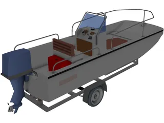 Whaler Boat on Trailer 3D Model preview