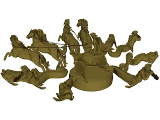 Chariot with Horses and other Creatures 3D Model preview
