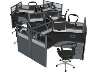 Office Table Workspace 3D Model preview