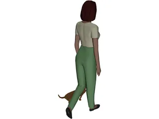 Women walking Dog 3D Model preview