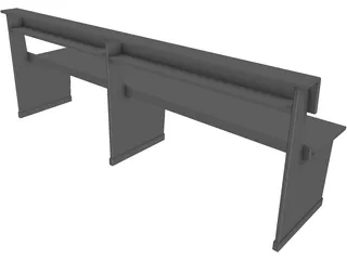 Church Bench Long 3D Model preview