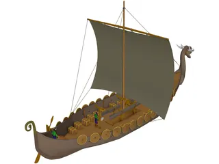 Dragon Longship with Sail 3D Model preview