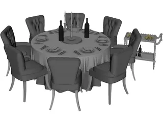 Kitchen Table with Chairs 3D Model preview