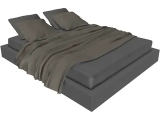 Queen Size Twin Bed 3D Model preview