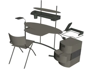 Computer Desk Set 3D Model preview