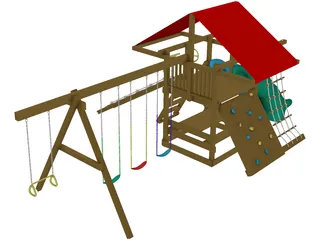 Wooden Backyard Swing Set 3D Model preview