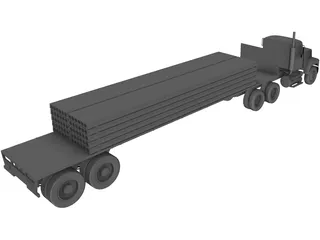 Mack with Flatbed Precast Slabs Trailer 3D Model preview