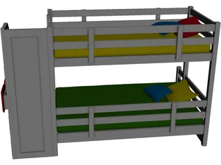 Kids Colour Bed 3D Model preview