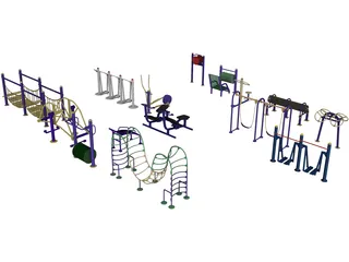 Outdoor Fitness Equipment Collection 3D Model preview