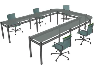 Office Table with Chairs 3D Model preview