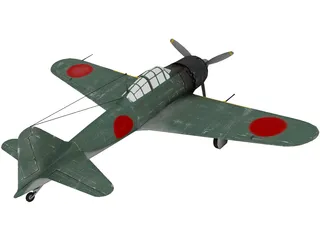 A6M Zero with Landing Gear 3D Model preview