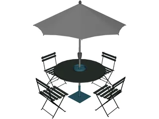 Table And Chairs With Beach Umbrella 3D Model preview