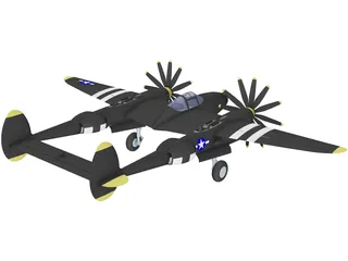 Lockheed P-38J Lightning 3D Model preview