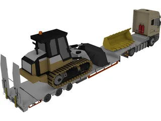 Iveco Tractor with Excavator on Flat Bed 3D Model preview