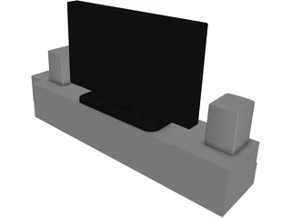 TV Rack with TV and Stereo 3D Model preview